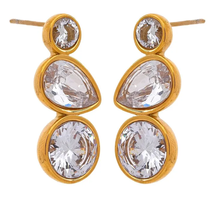 Earrings Mabel Love Co Triple Crystal Gold Drop Earrings