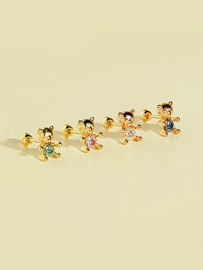 Earrings MinimalBijoux 14K Gold Moissanite Dia Cute Bear Cartilage Earring 20G18G16G