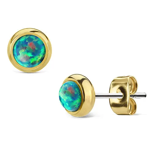 Earrings Tulsa Body Jewelry Opal Bezel Gold Stud Earrings