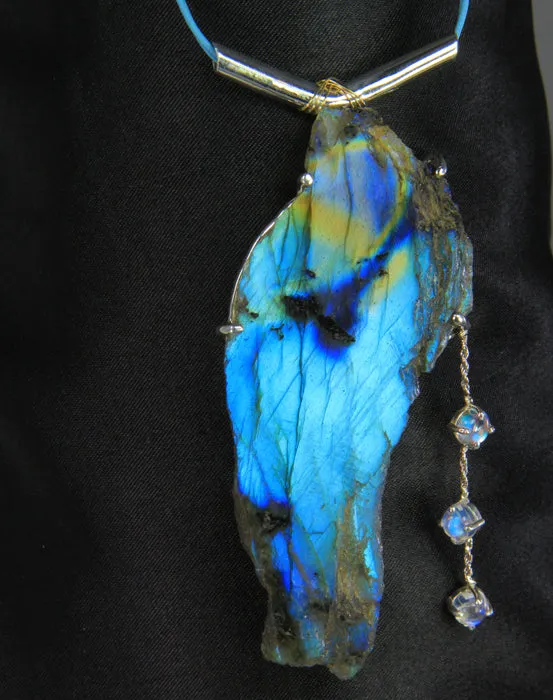 Large Sterling Silver LabradoriteMoonstone Pendant Moriartys Gem Art Necklaces
