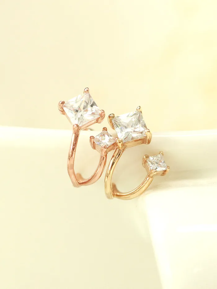 MinimalBijoux Earrings 14K Gold Square Cubic 2 Lines Cartilage Earring 18G20G