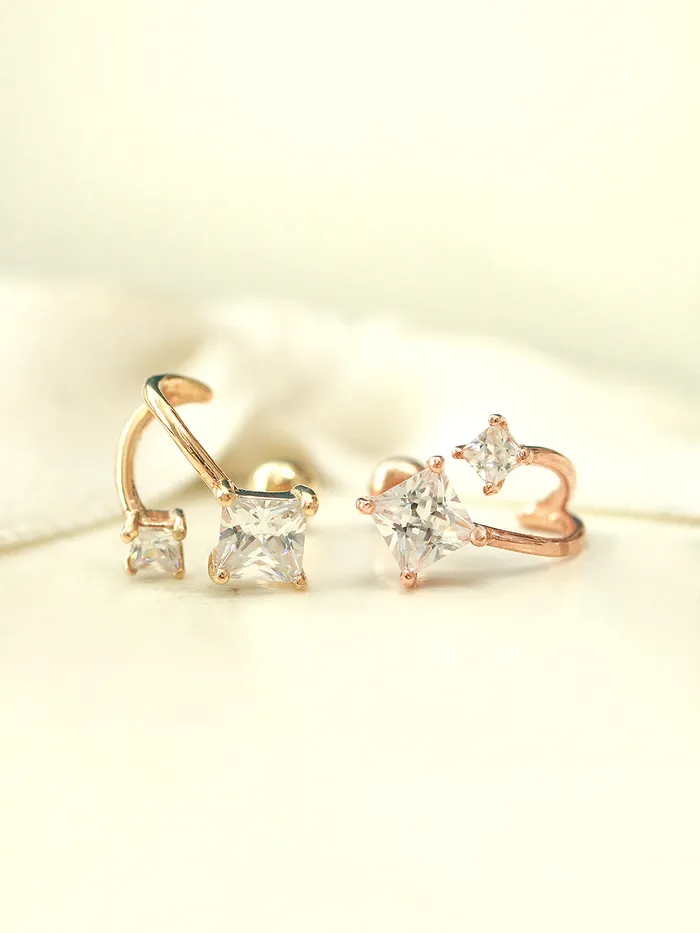 MinimalBijoux Earrings 14K Gold Square Cubic 2 Lines Cartilage Earring 18G20G