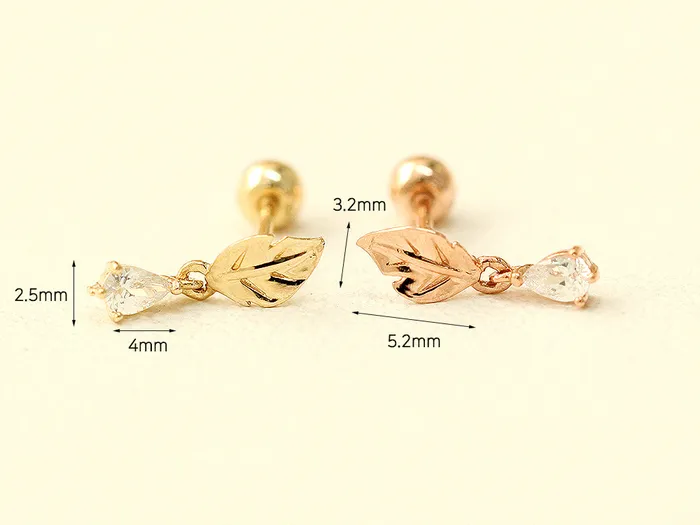 MinimalBijoux Earrings 14K gold Teardrop Leaf cartilage earring 20g