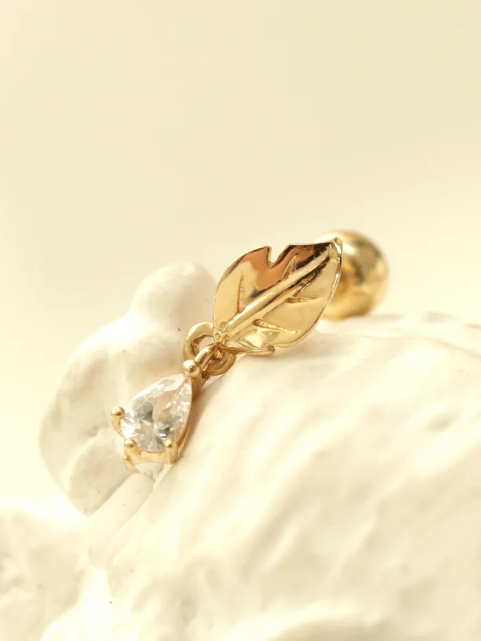 MinimalBijoux Earrings 14K gold Teardrop Leaf cartilage earring 20g
