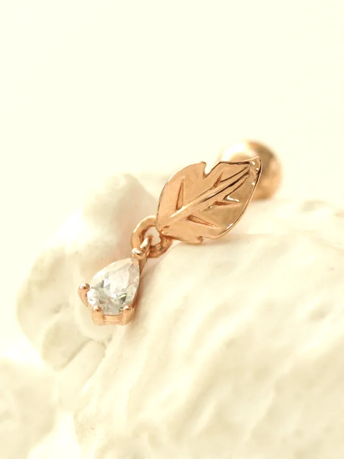 MinimalBijoux Earrings 14K gold Teardrop Leaf cartilage earring 20g