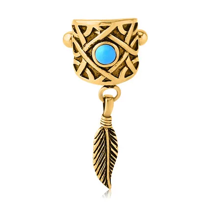 PreStyled Sets 16g Feather Dangle Gold Turquoise Cartilage Cuff Tulsa Body Jewelry
