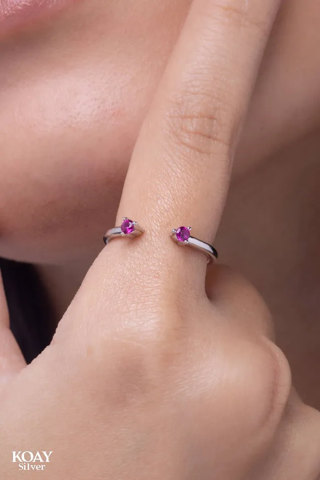 Rings KOAY Silver Store Double Zircon 02 Pink Ring