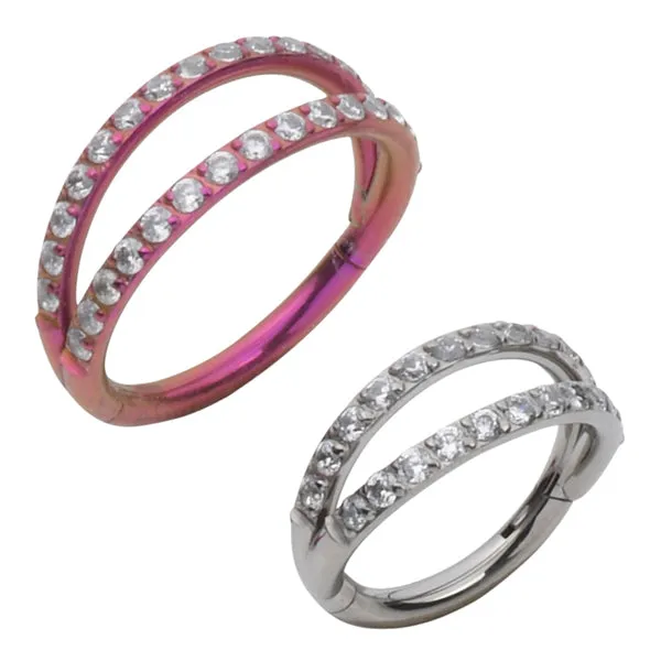 Rings Tulsa Body Jewelry Double Side Spaced CZ Titanium Hinged Ring