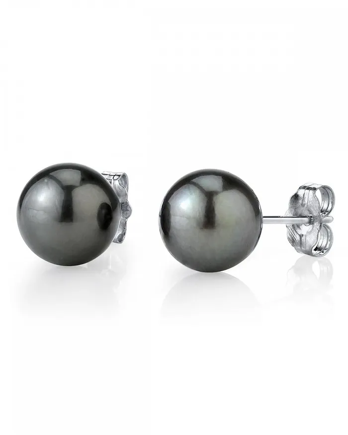 SPT Earrings Black Tahitian Pearl Stud Earrings 8090mm
