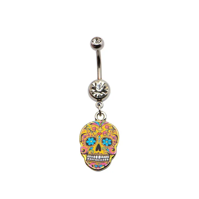 Tulsa Body Jewelry Rings Yellow Sugar Skull Belly Dangle